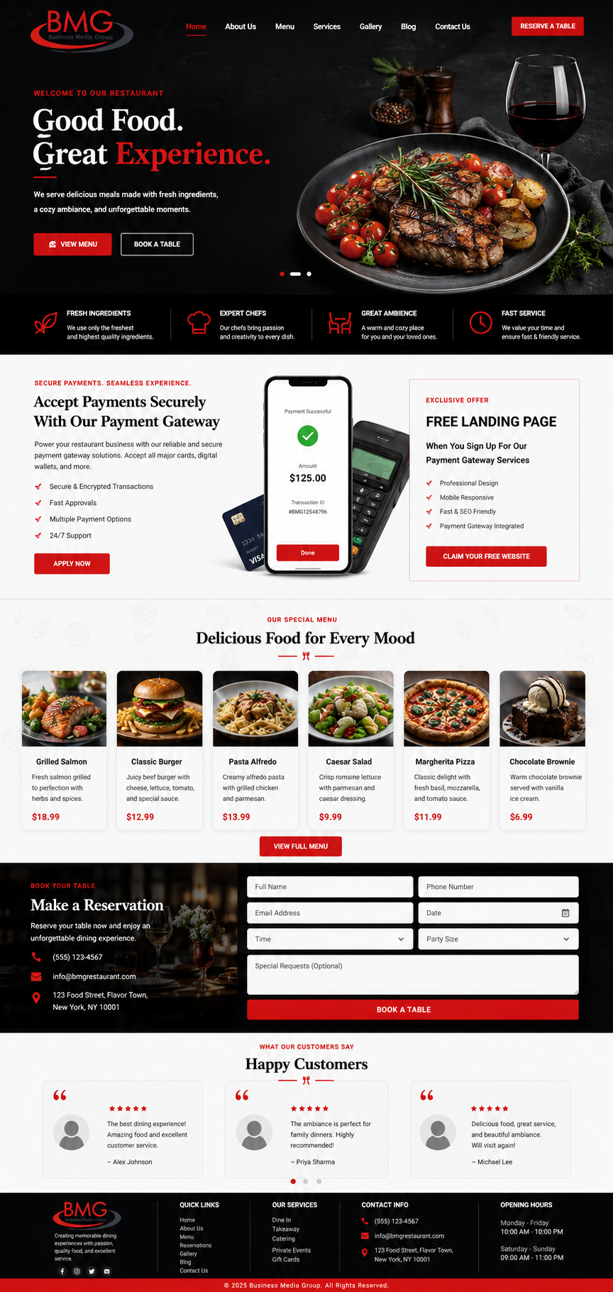Restaurant landing page sample